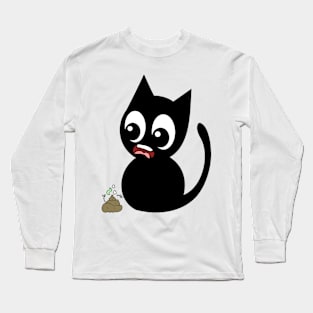 Funny black cat smells poo poo Long Sleeve T-Shirt